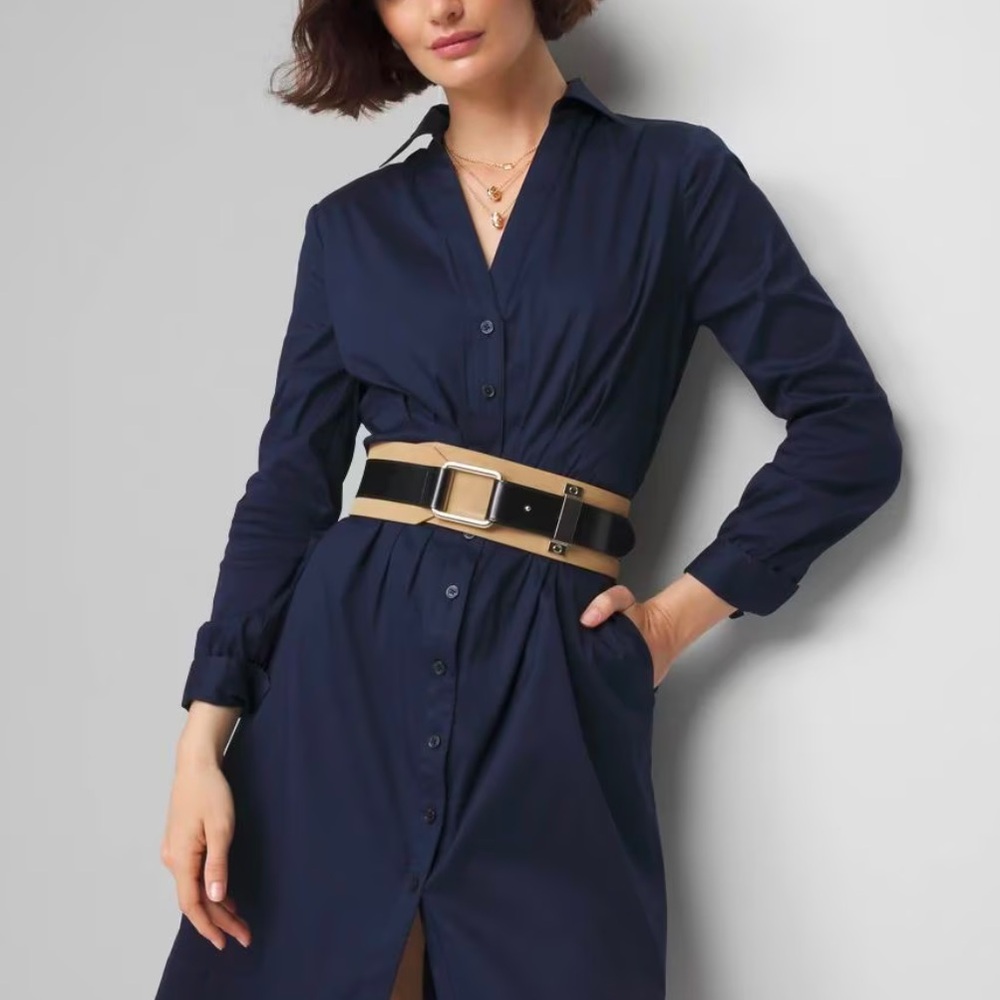 Long Sleeve Poplin Shirt Dress - Picture 2 of 4